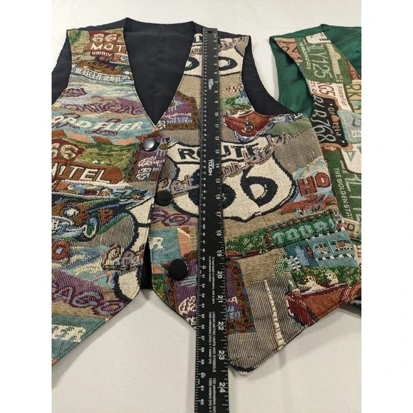 Vintage Handmade Womens Waistcoat Vest Size Small Route‎ 66 Automotive 2 Vest - Picture 4 of 6